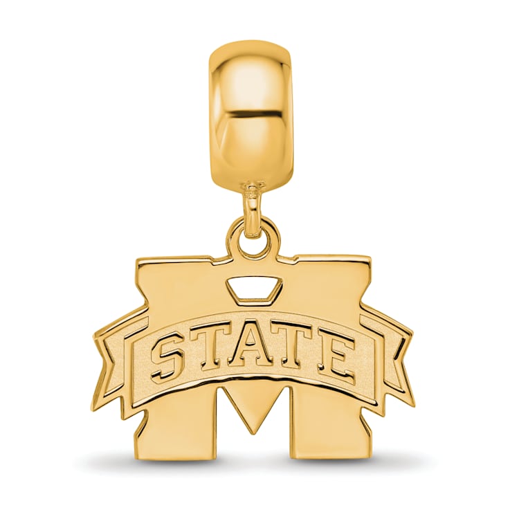 14K Yellow Gold Over Sterling Silver LogoArt Mississippi State
University Small Dangle Bead
