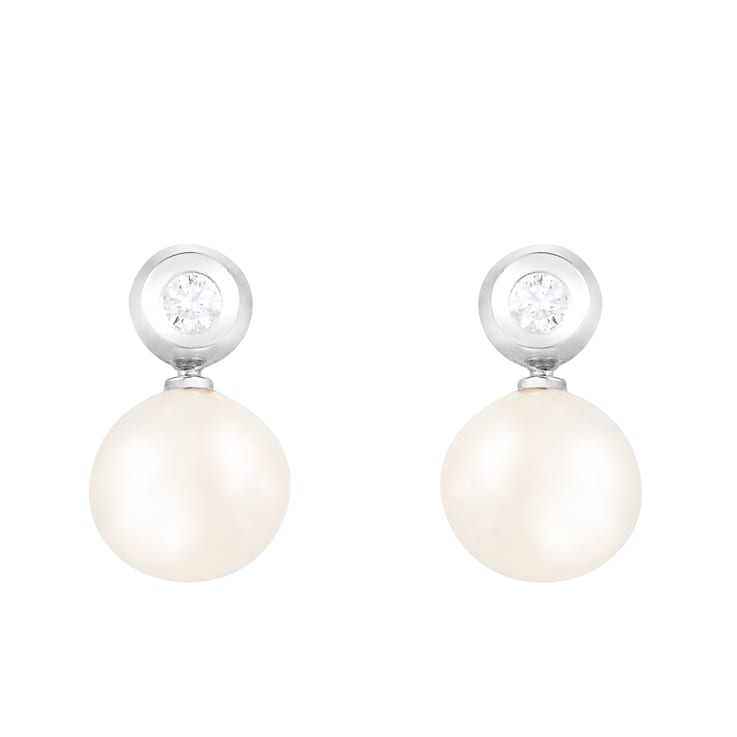 White Cultured Freshwater Pearl 14k White Gold Earrings 8-8.5mm