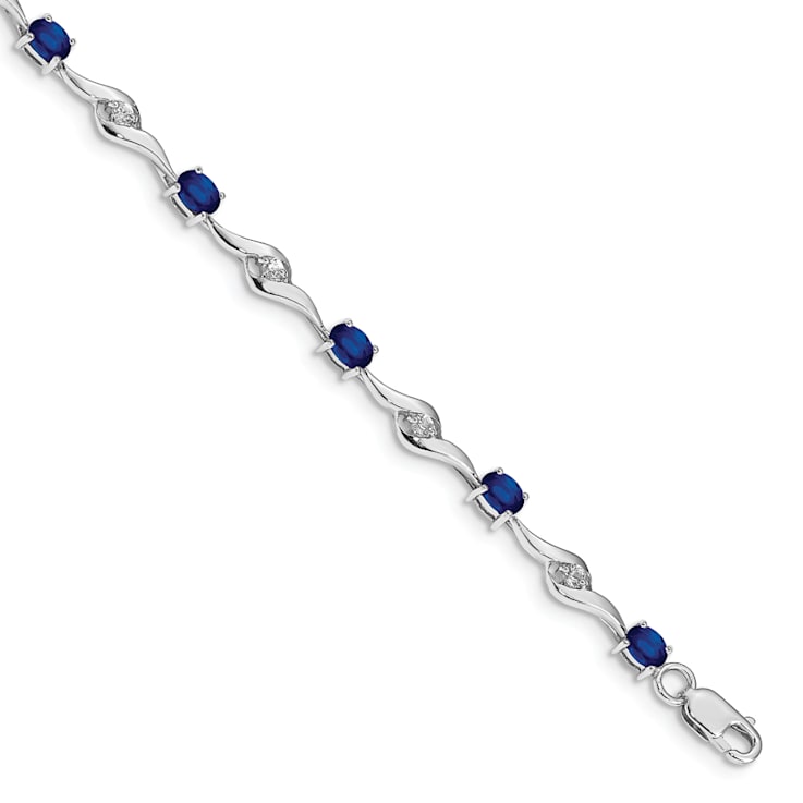 Rhodium Over 14k White Gold Blue Sapphire and White Sapphire Bracelet