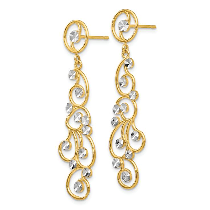 14k Two-tone Diamond-cut Filigree Dangle Earrings