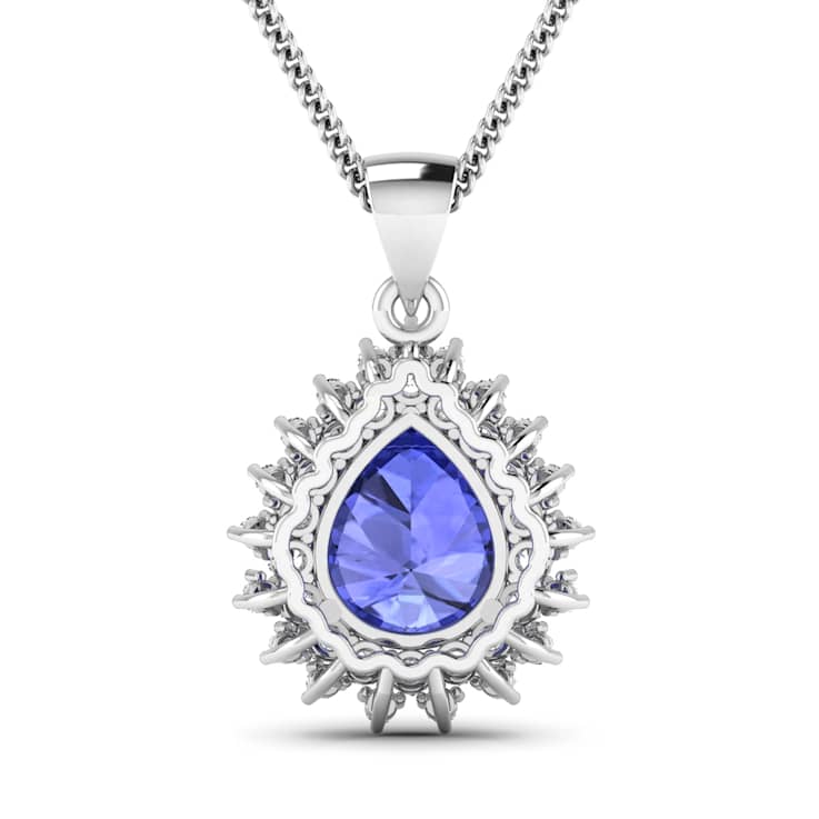 3.25ctw 14K White Gold Tanzanite and White Diamond Pendant with 18 inch
Cable Chain