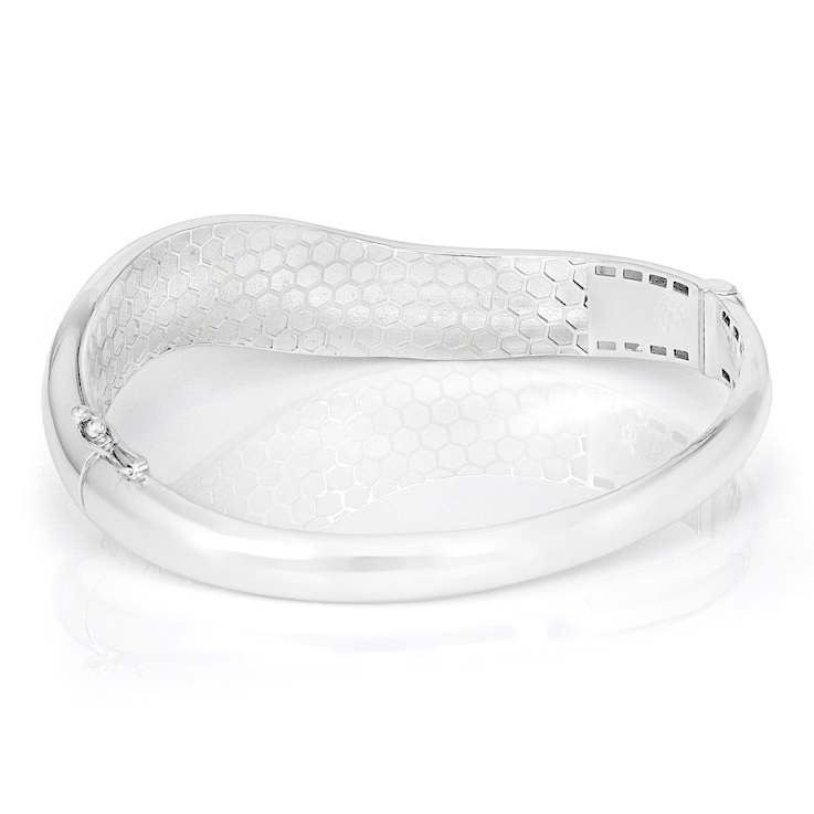 Wide Polished Curved Bangle In Sterling Silver