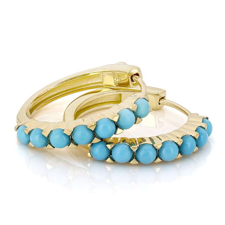 Turquoise Hoop Earrings In 18K Gold Over Sterling Silver