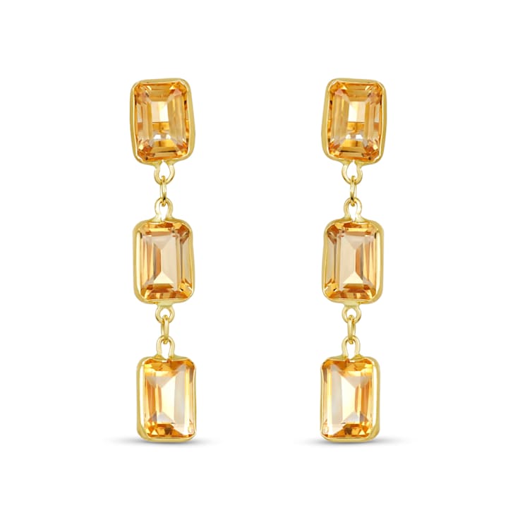 Citrine 7x5mm Rectangular Octagonal 14K Yellow Gold Dangle Earrings