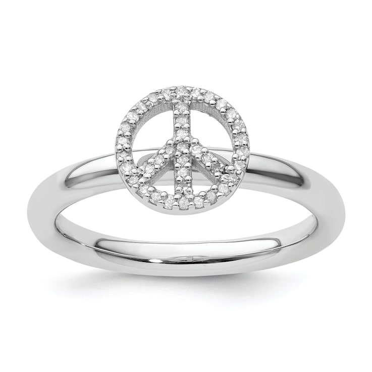 Sterling Silver Stackable Expressions Peace Symbol Diamond Ring 0.117ctw