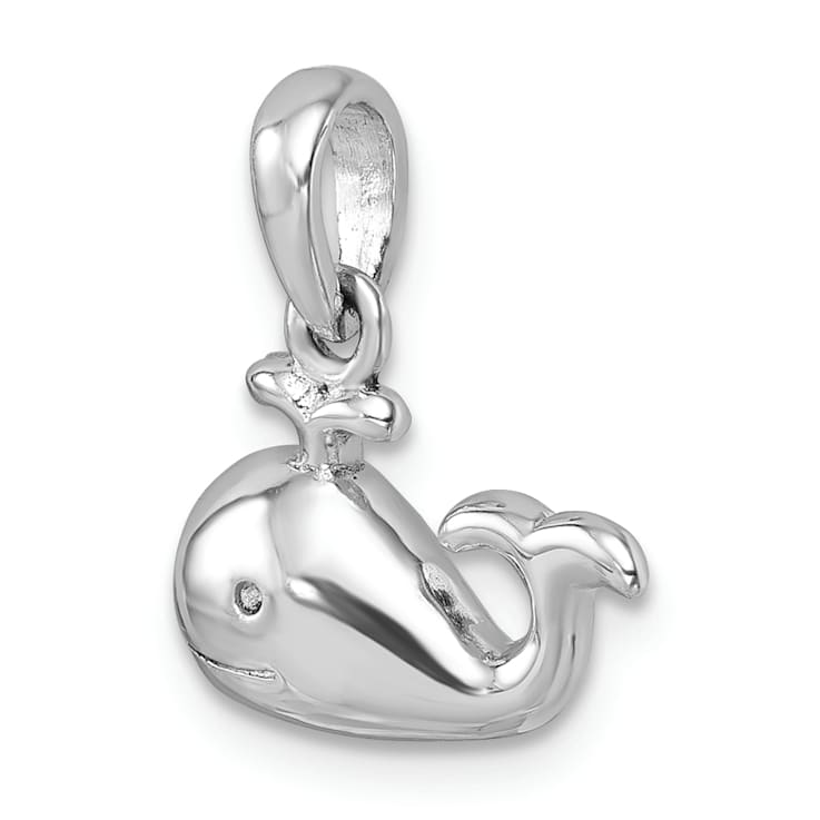 Rhodium Over Sterling Silver Polished Whale Pendant