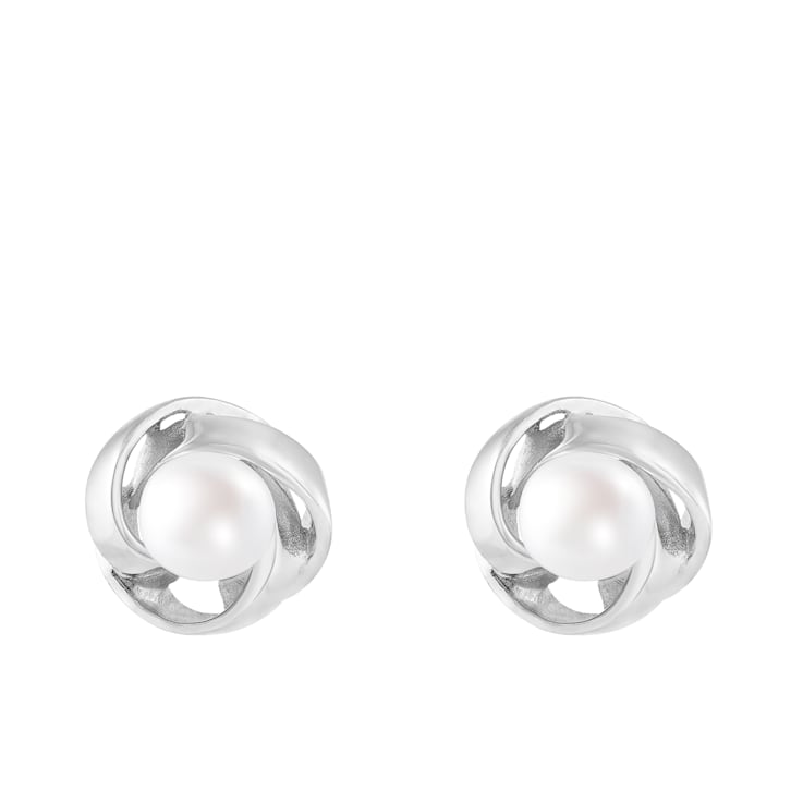 6.5-7mm White Cultured Freshwater Pearl Rhodium Over Sterling Silver Earrings