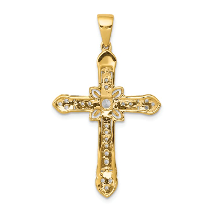 10k Yellow Gold and Rhodium Over 10k Yellow Gold 0.27 ctw Diamond
Filigree Cross Pendant