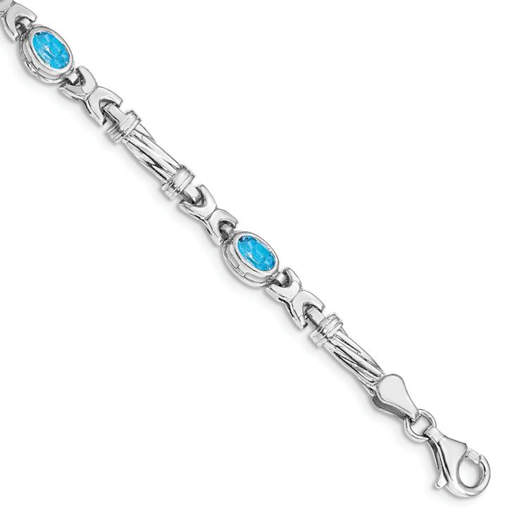 Rhodium Over 10k White Gold Blue Topaz 4 Stone Bracelet