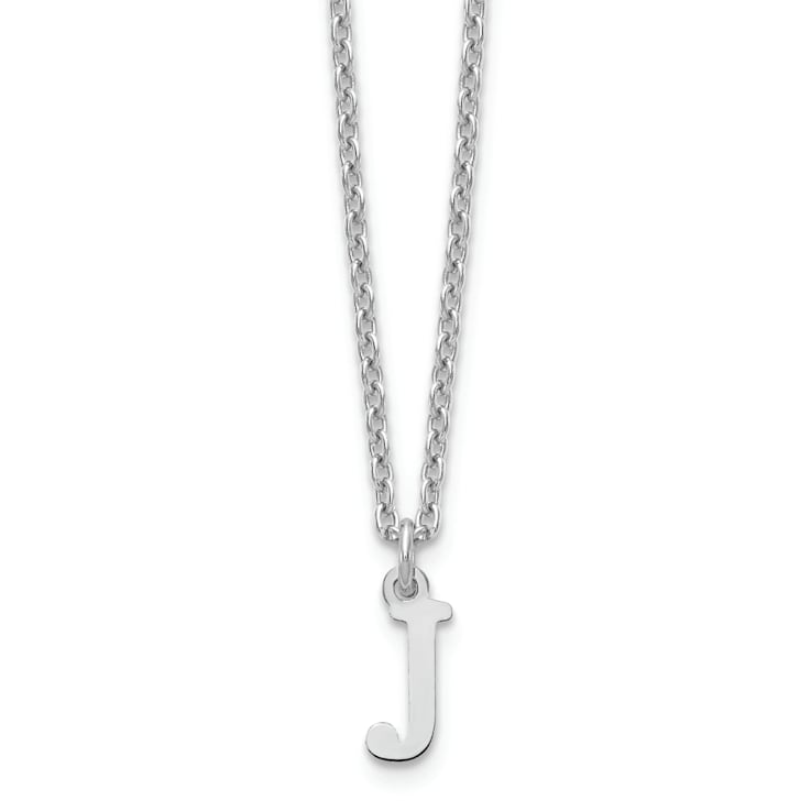 Rhodium Over Sterling Silver Cutout Letter J Initial Necklace