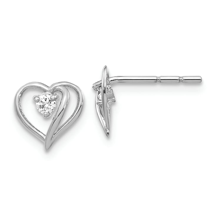 Rhodium Over 14K White Gold 8mm Diamond Heart Stud Earrings