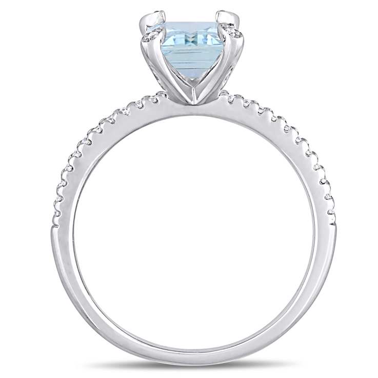 Aquamarine and Diamond 14K White Gold Engagement Ring 2ctw