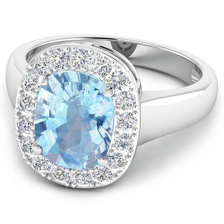 3.51ctw Blue Aquamarine and Diamond 14K White Gold Halo Ring