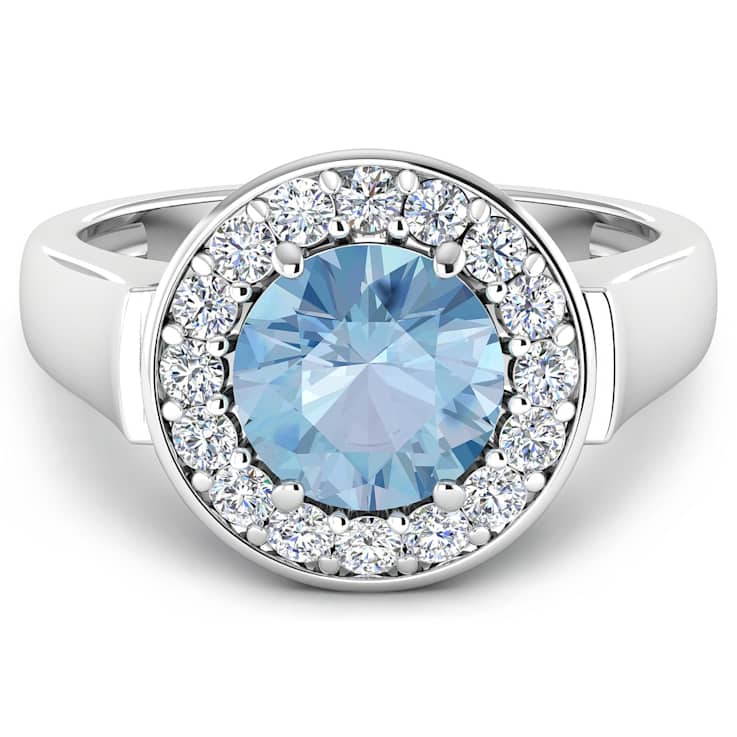 2.38ctw Blue Aquamarine and Diamond 14K White Gold Halo Ring
