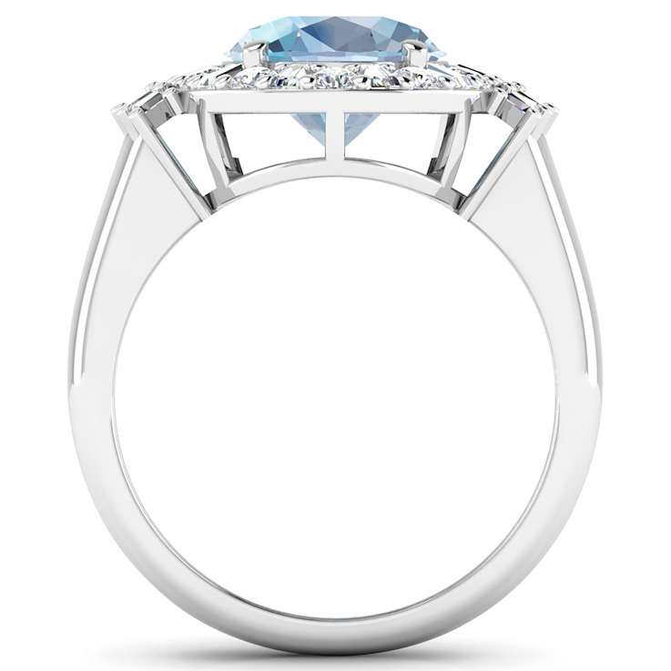 3.73ctw Blue Aquamarine and Diamond 14K White Gold Halo Ring