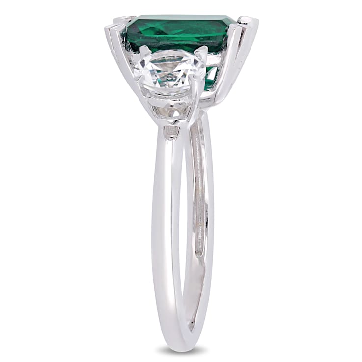 Lab Created Emerald and Lab Created White Sapphire 10k White Gold Ring 4.02ctw