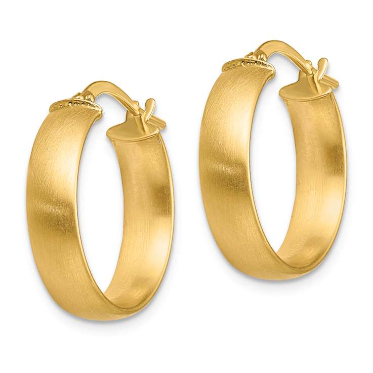 14k Yellow Gold 3/4" Small Satin Hoop Earrings