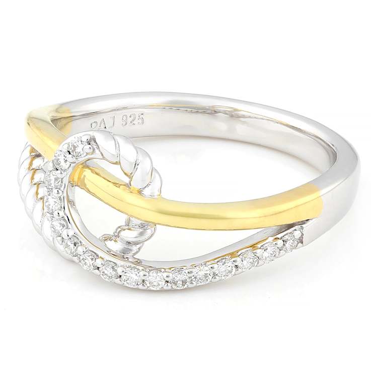 Contemporary Lab-Grown Diamond Rope-Motif Bypass Ring In Two-Tone Gold