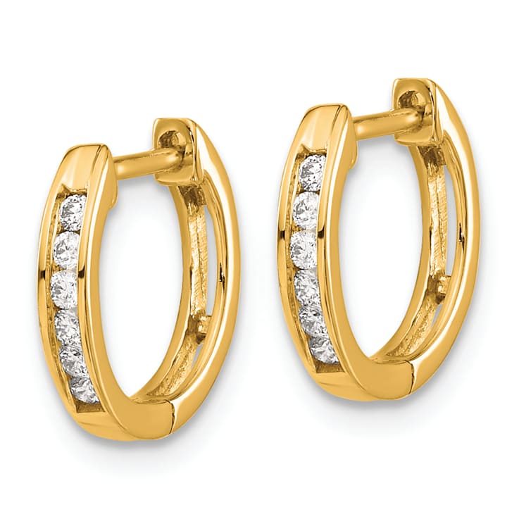 10k Yellow Gold 7/16", Polished 0.12ctw Diamond Hinged Hoop Earrings