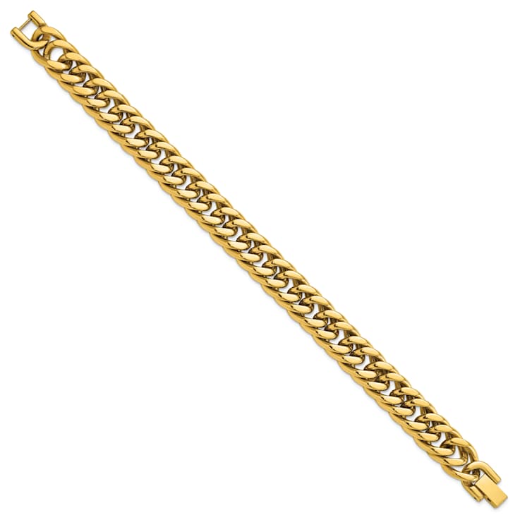 Yellow Ion Plated Stainless Steel Polished 12mm Heavy Curb Bracelet