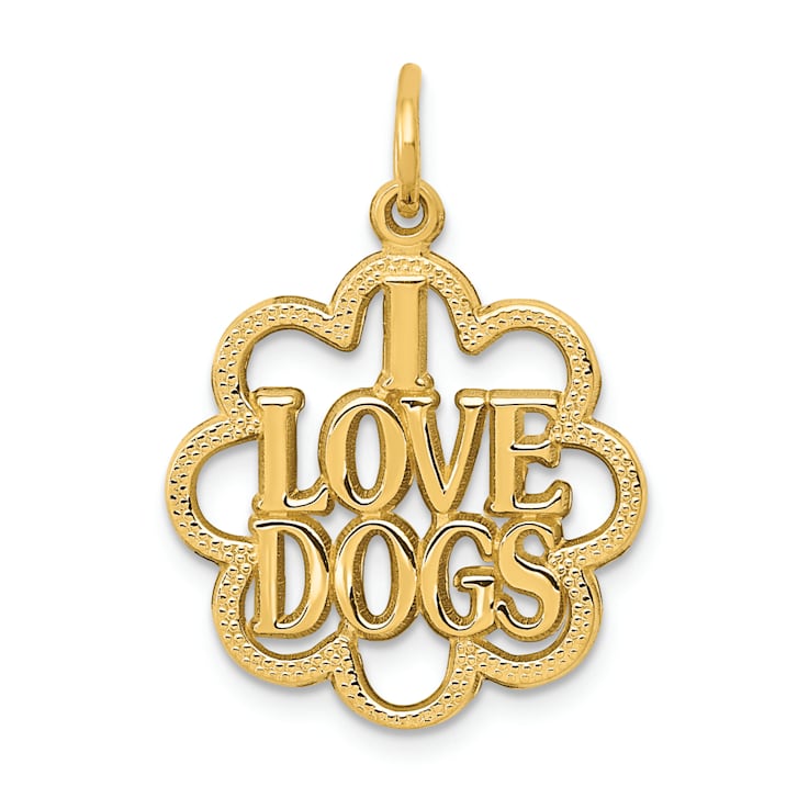 14k Yellow Gold Textured I Love Dogs Pendant