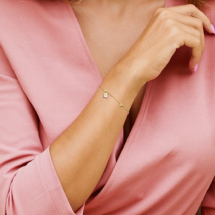 Children's Lock and Heart Pink Enamel Chain Bracelet 18K Yellow Gold
Over Sterling Silver