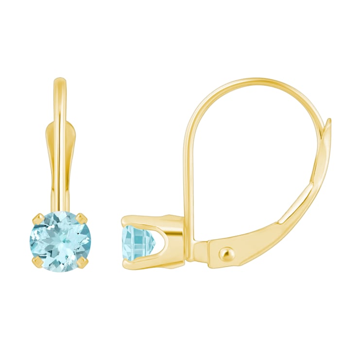 4mm Round Aquamarine 14k Yellow Gold Drop Earrings