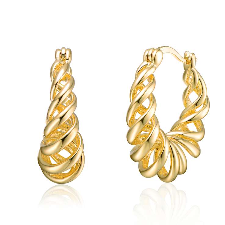 Twisted Halo Hoop Earrings In 14K Gold Over Brass