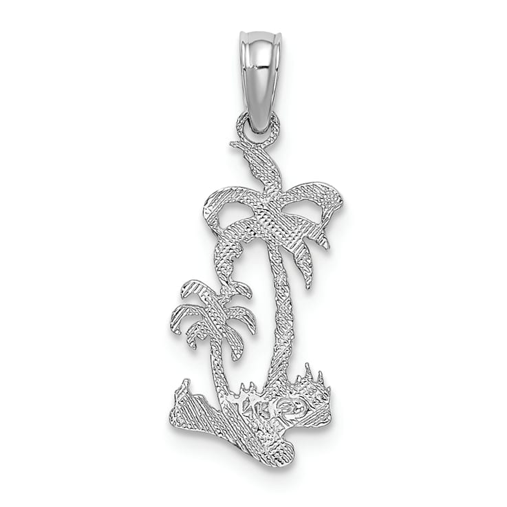 Rhodium Over 14k White Gold Double Palm Trees Pendant