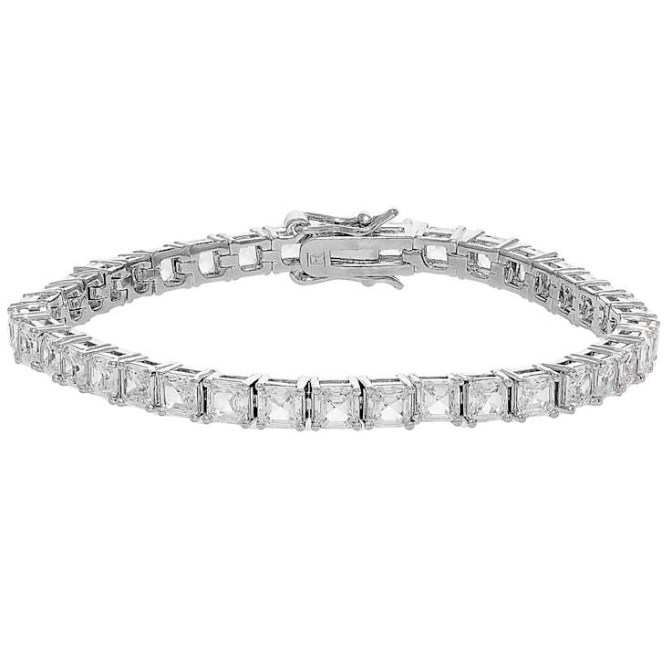 White Cubic Zirconia Rhodium Over Brass Asscher Cut Tennis Bracelet 20.00ctw