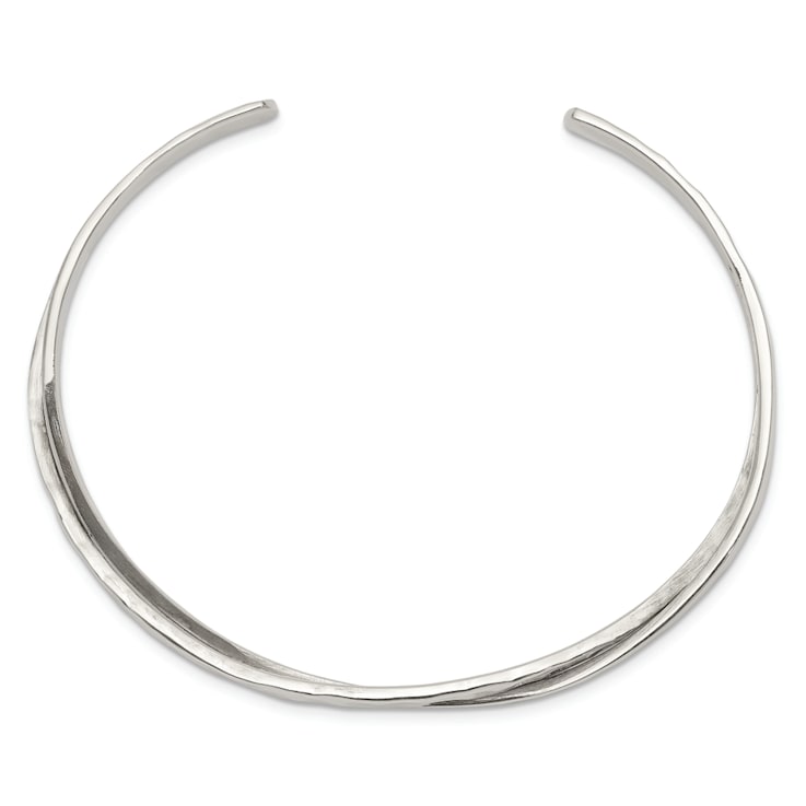 Rhodium Over Sterling Silver Plain 3mm Hammered Bands Cuff Bracelet