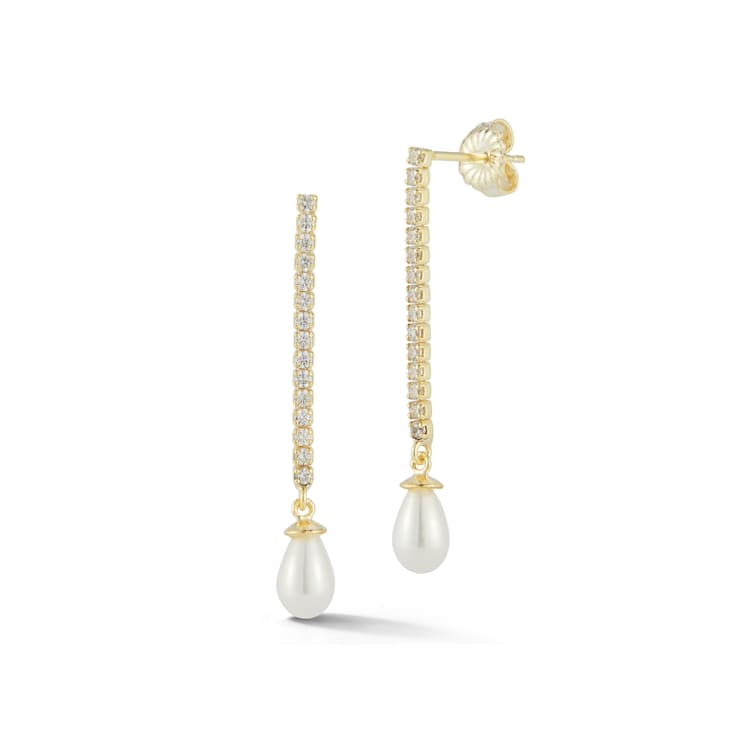 Sterling Statements 14K Yellow Gold Over Sterling Silver Freshwater
Pearl Tennis Dangle Earrings