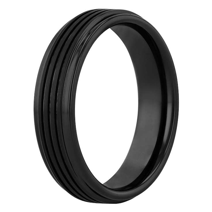Robert Alton Men's Multi Groove Black Ion Plated Band Ring In Tungsten