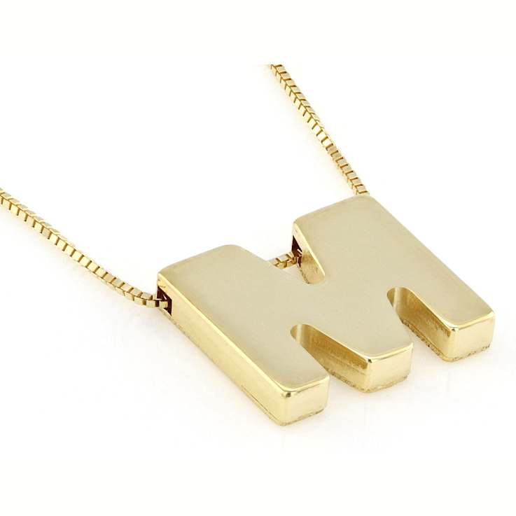 Block Letter M Initial Necklace In 10K Yellow Gold
