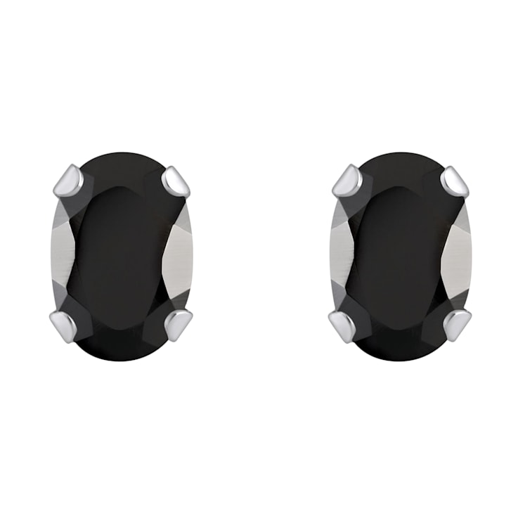 6x4mm Oval Black Onyx Rhodium Over 10k White Gold Stud Earrings