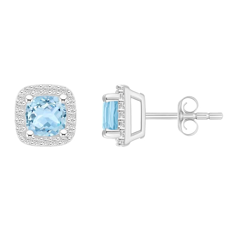 5mm Cushion Simulated Aquamarine And Created White Sapphire 10k White
Gold Halo Stud Earrings