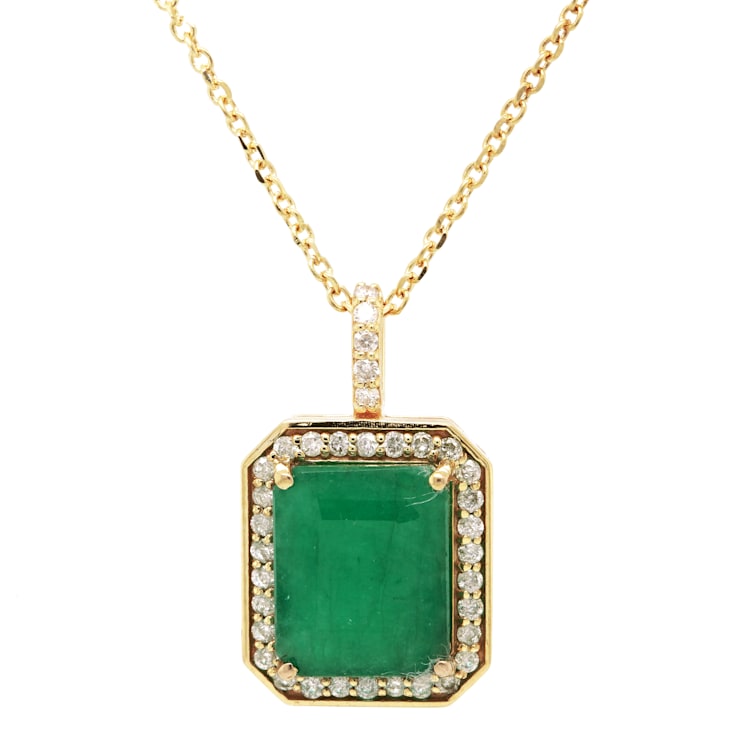 4.32 Ctw Emerald and 0.28 Ctw White Diamond Pendant in 14K YG