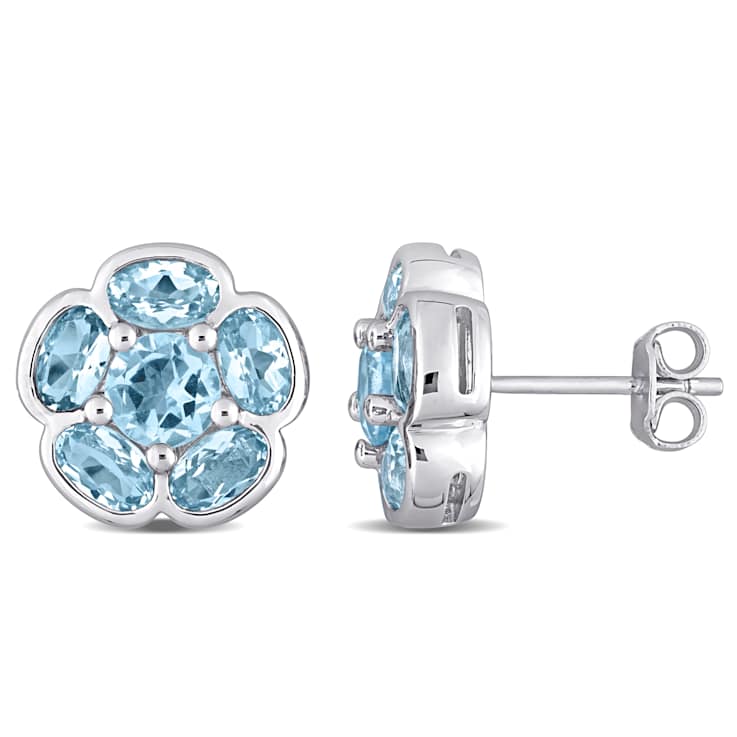 3.50ctw Sky Blue Topaz Floral Stud Earrings in Sterling Silver