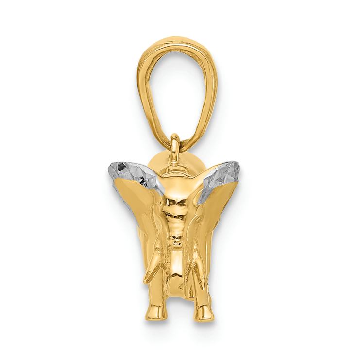 14k Two-tone Gold Diamond-Cut 3D Elephant Pendant