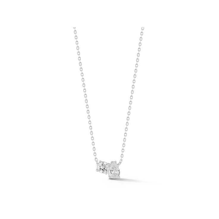 Sterling Statements Rhodium Over Sterling Silver Cubic Zirconia 2 Stone Necklace