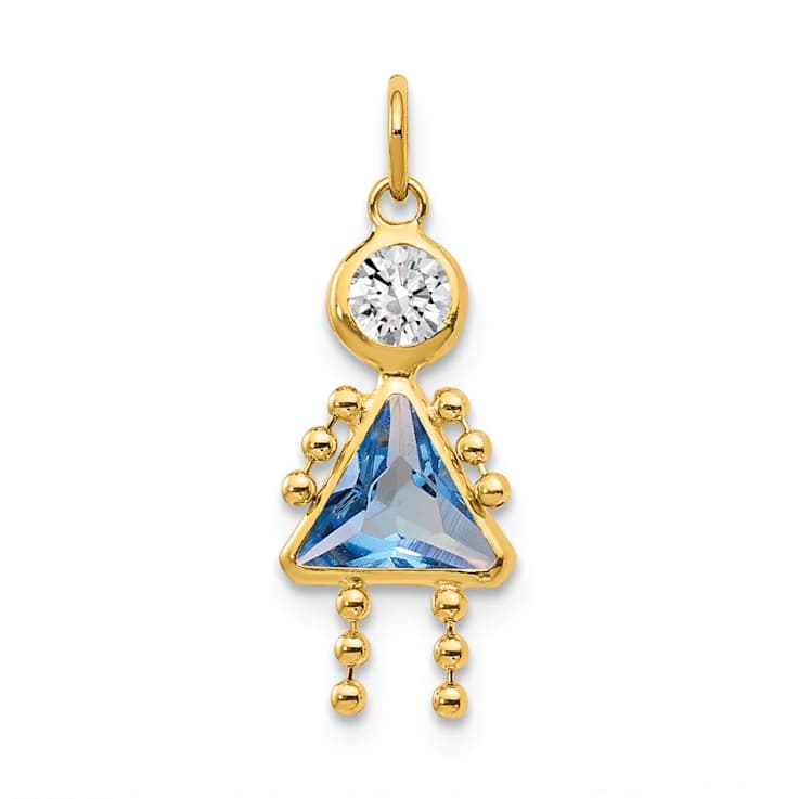10k Yellow Gold Blue Aquamarine Simulant March Birthstone and Clear
Cubic Zirconia Girl Charm
