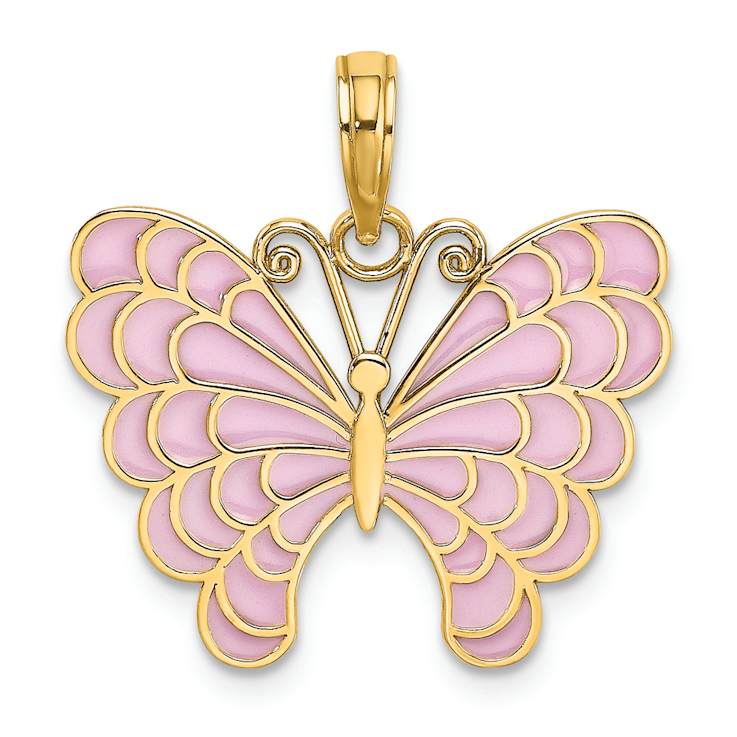 14k Yellow Gold Enameled Butterfly Pendant