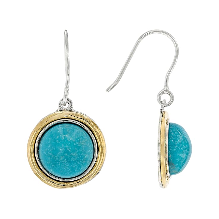Turquoise And Gold Two-Tone Drop Earrings In Sterling Silver