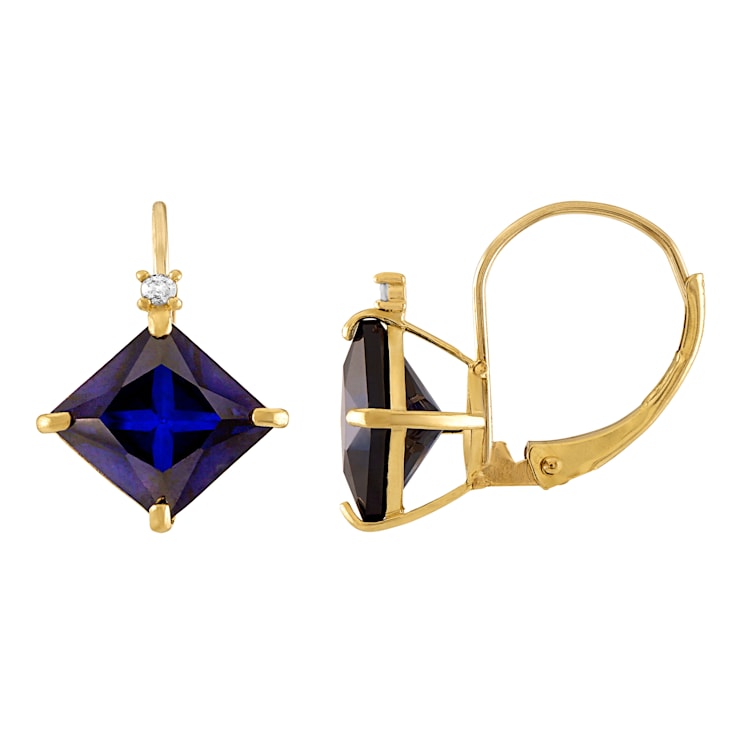 10K Yellow Gold Lab Created Sapphire and Diamond Princess Leverback
Earrings 3.40ctw