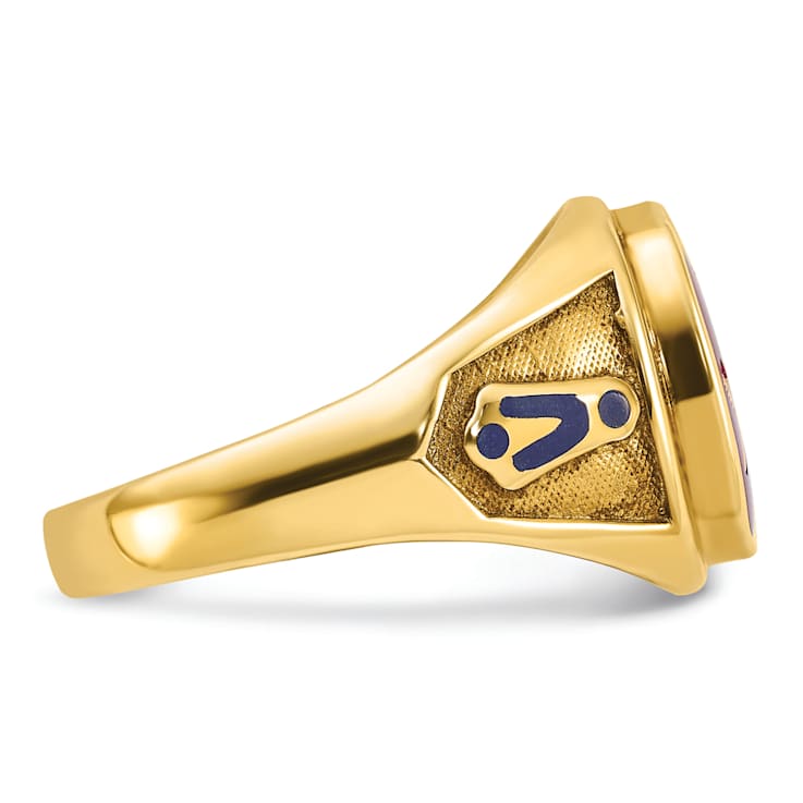 10K Yellow Gold Men's Enamel and Lab Created Ruby Blue Lodge Masonic Ring