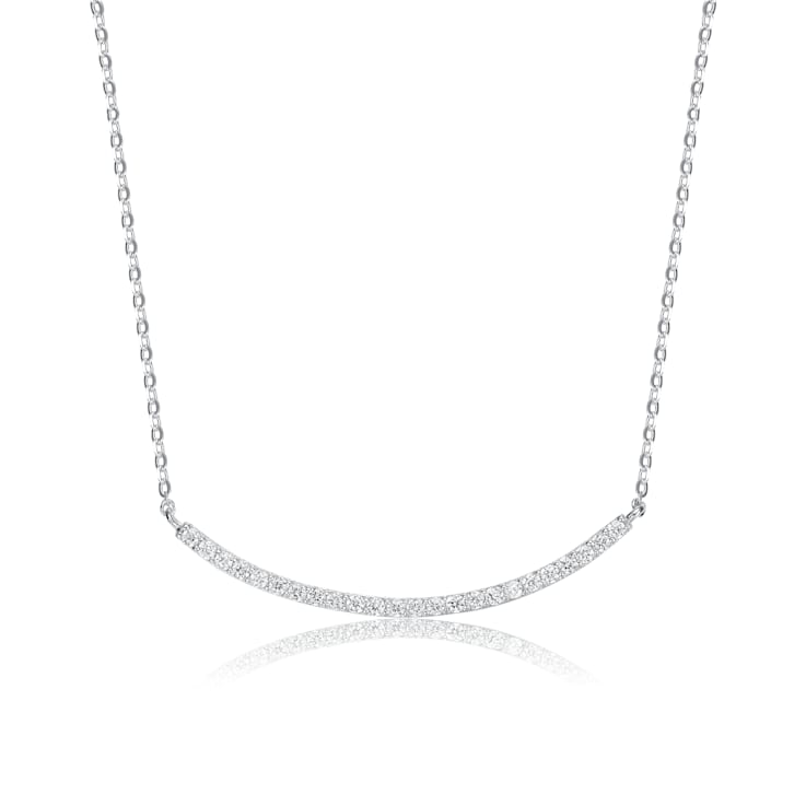 Curved CZ Bar Necklace In Sterling Silver