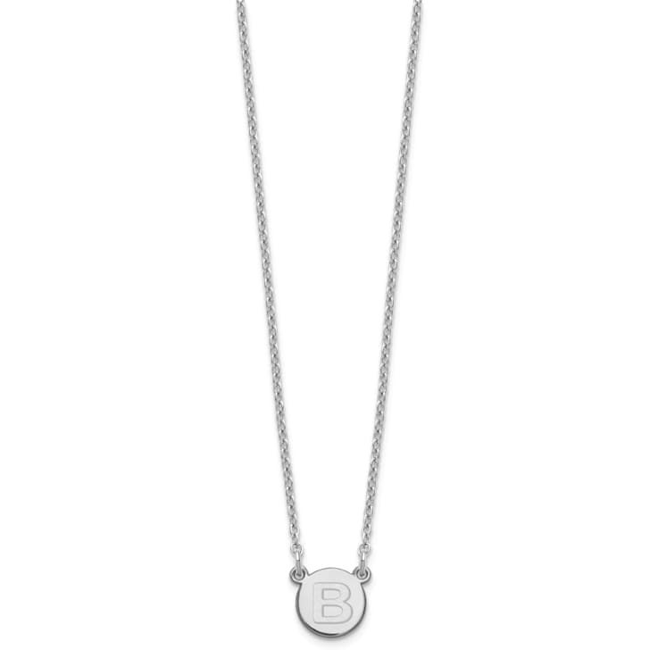 Rhodium Over Sterling Silver Tiny Circle Block Letter B  Initial Necklace