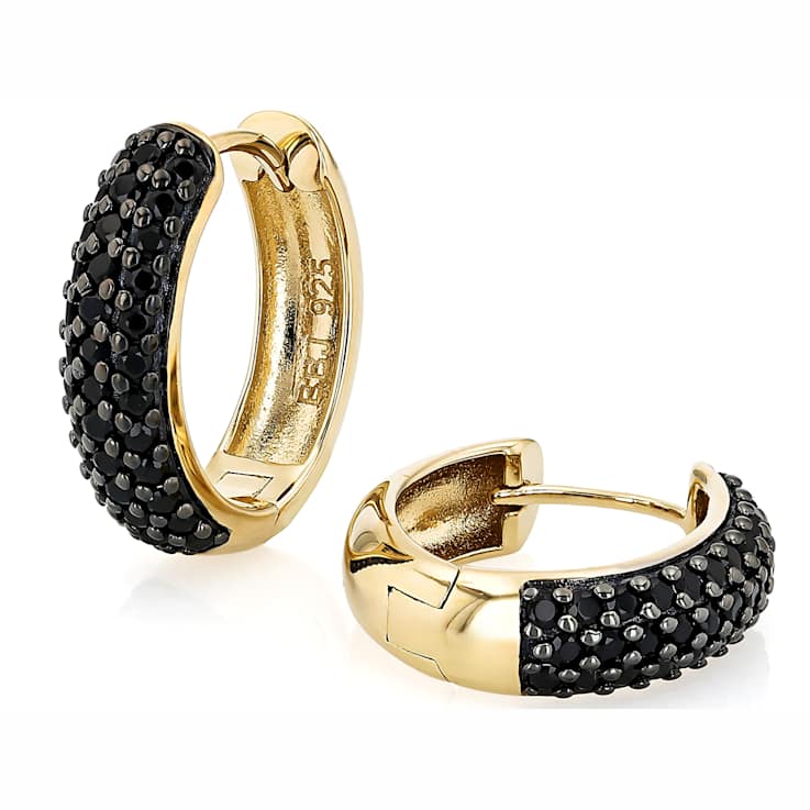 Black Spinel Hoop Earrings In 18K Gold Over Sterling Silver 0.79ctw