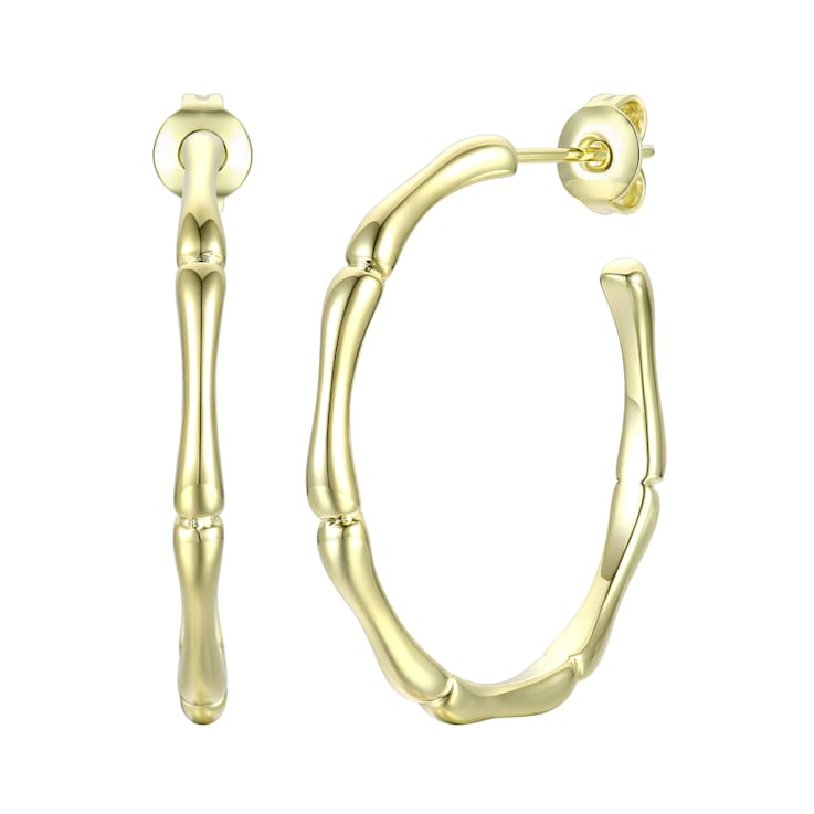 Bamboo Open Hoop Earrings In 14K Gold Over Brass