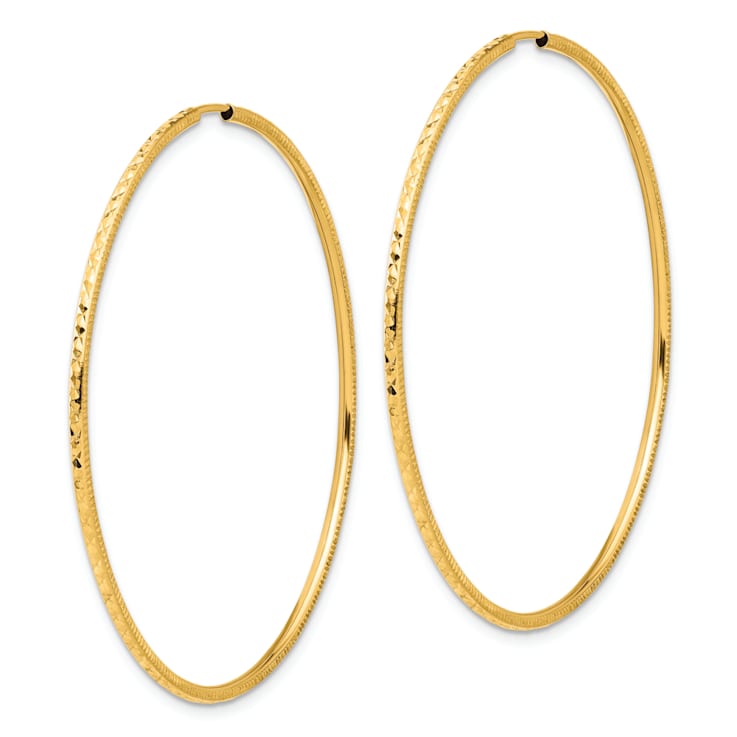 14k Yellow Gold Diamond-Cut 1 15/16" Endless Hoop Earrings